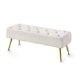 thumbnail image 1 of Upholstered Dining Bench, Button-Tufted Fabric Bench with Gold Metal Legs, Adjustable Feet, Stylish Entryway Bench for Kitchen, Living Room, Bedroom, Hallway, Ivory, 1 of 5