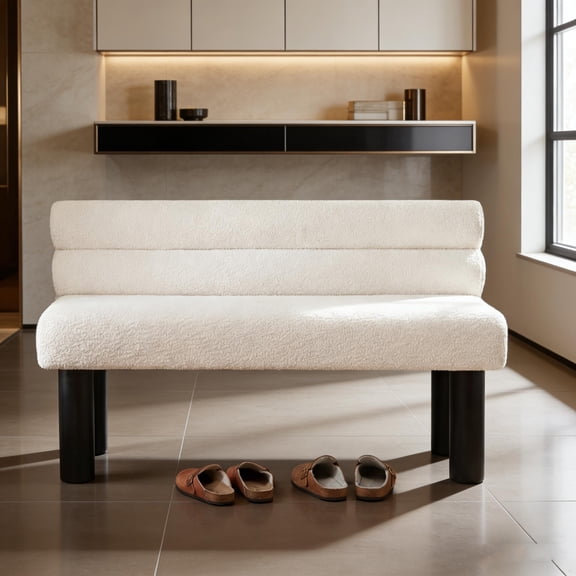 Upholstered Dining Bench, End of Bed, Entryway Bench, Ottoman for Dining Room, Bedroom, Living Room, Rubber Wood Leg 300 LBS Support, Beige