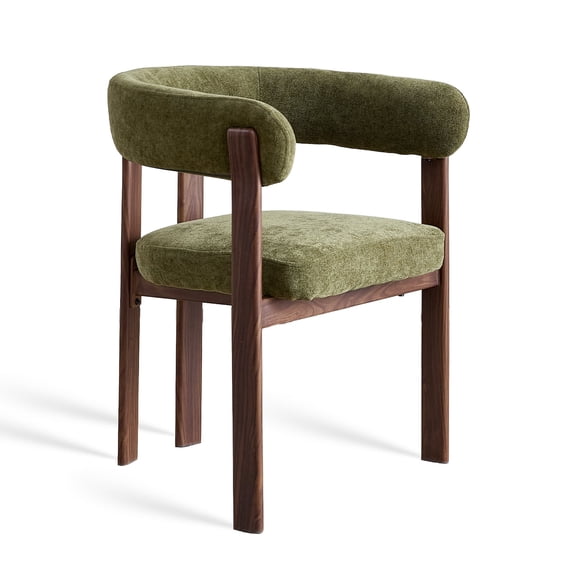 Upholstered Dining Chair Set of 1, Comfy Green Chenille Armchair with Thick Plush Cushion & Sturdy Metal Frame, Mid-Century Modern Style for for Kitchen/Living Room