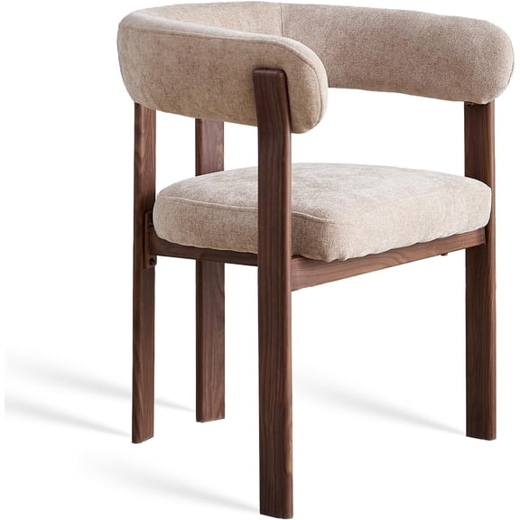 Upholstered Dining Chair Set of 1, Comfy Khaki Chenille Armchair with Thick Plush Cushion & Sturdy Metal Frame, Mid-Century Modern Style for for Kitchen/Living Room