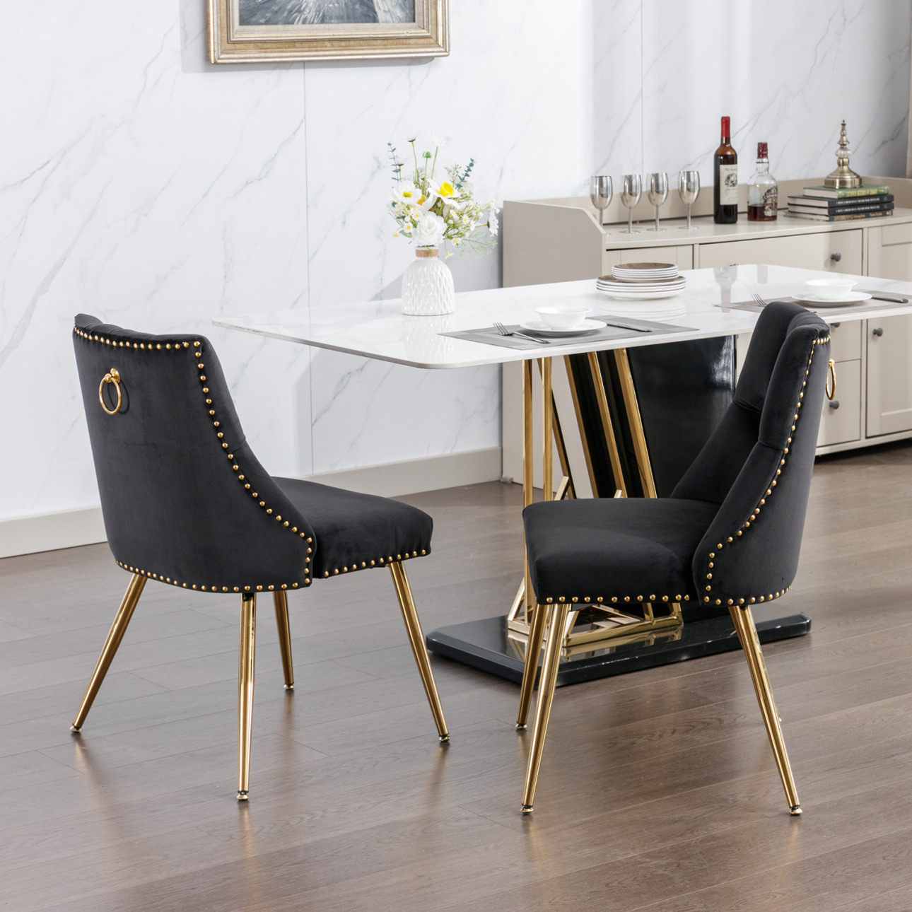 Upholstered Dining Chair Set of 2, Highend Tufted Velvet Upholstered Kitchen Chair with Golden