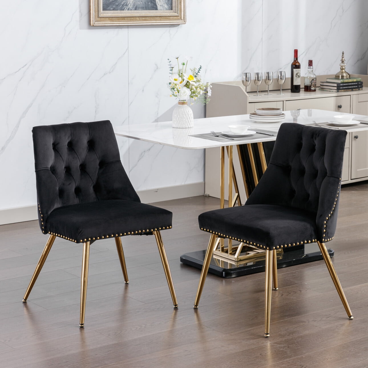 Upholstered Dining Chair Set of 2, Highend Tufted Velvet Upholstered Kitchen Chair with Golden