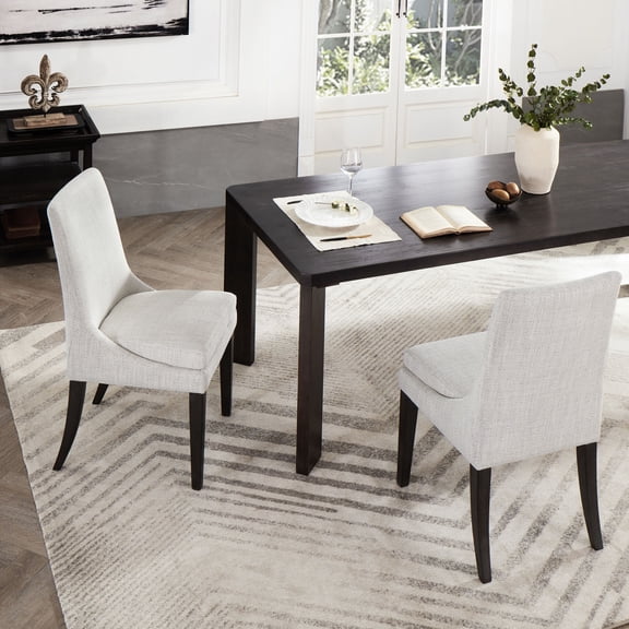 Upholstered Dining Chair Set of 2 Mid Century Modern Comfy Chair for Kitchen, Fabric in Ivory White