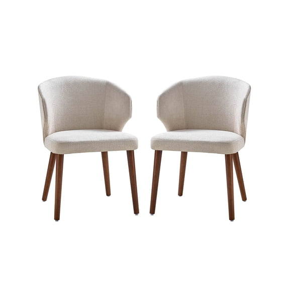 Upholstered Dining Chair Set of 2 Mid-century Modern Wingback Side Chair Wood Legs Kitchen Linen