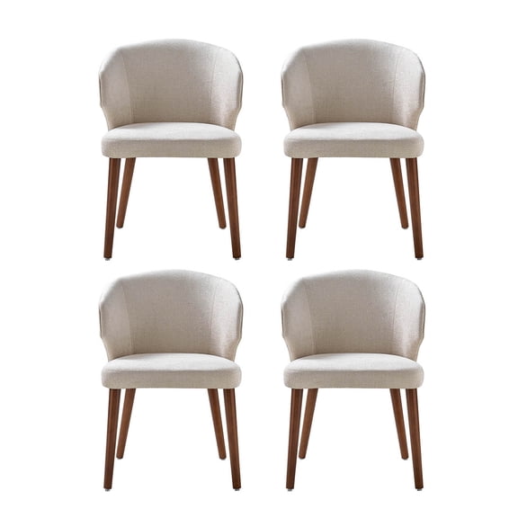Upholstered Dining Chair Set of 4 Mid-century Modern Wingback Side Chair Wood Legs Kitchen Linen
