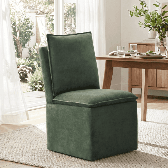 Usaint Upholstered Dining Chair with Casters and Storage, Fabric Chair for Dining Room, Home Office and Living Room, Green