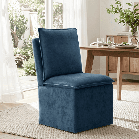Usaint Upholstered Dining Chair with Casters and Storage, Fabric Chair for Dining Room, Home Office and Living Room, Navy