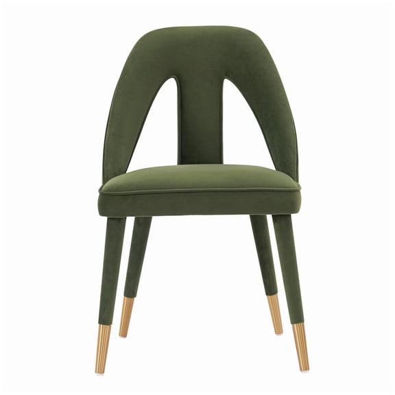 Upholstered Dining Chair with Velvet Seat, Solid Wood T-Back Design in Olive Green