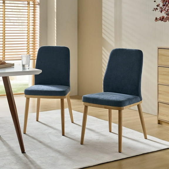 Upholstered Dining Chairs Armless Side Chairs Set of 2 High Back Solid Wood Legs Living Room Kitchen Navy