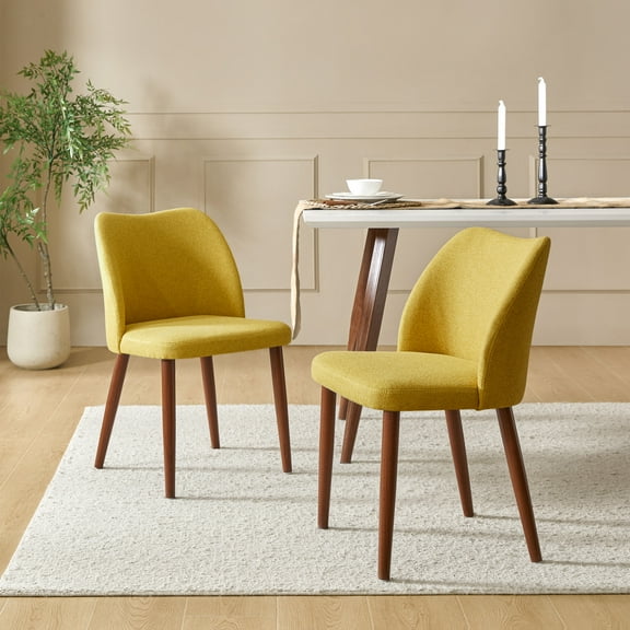 Upholstered Dining Chairs Armless Side Chairs Set of 2 Solid Wood Legs Curved Backrest Living Room Kitchen Restaurant Mustard