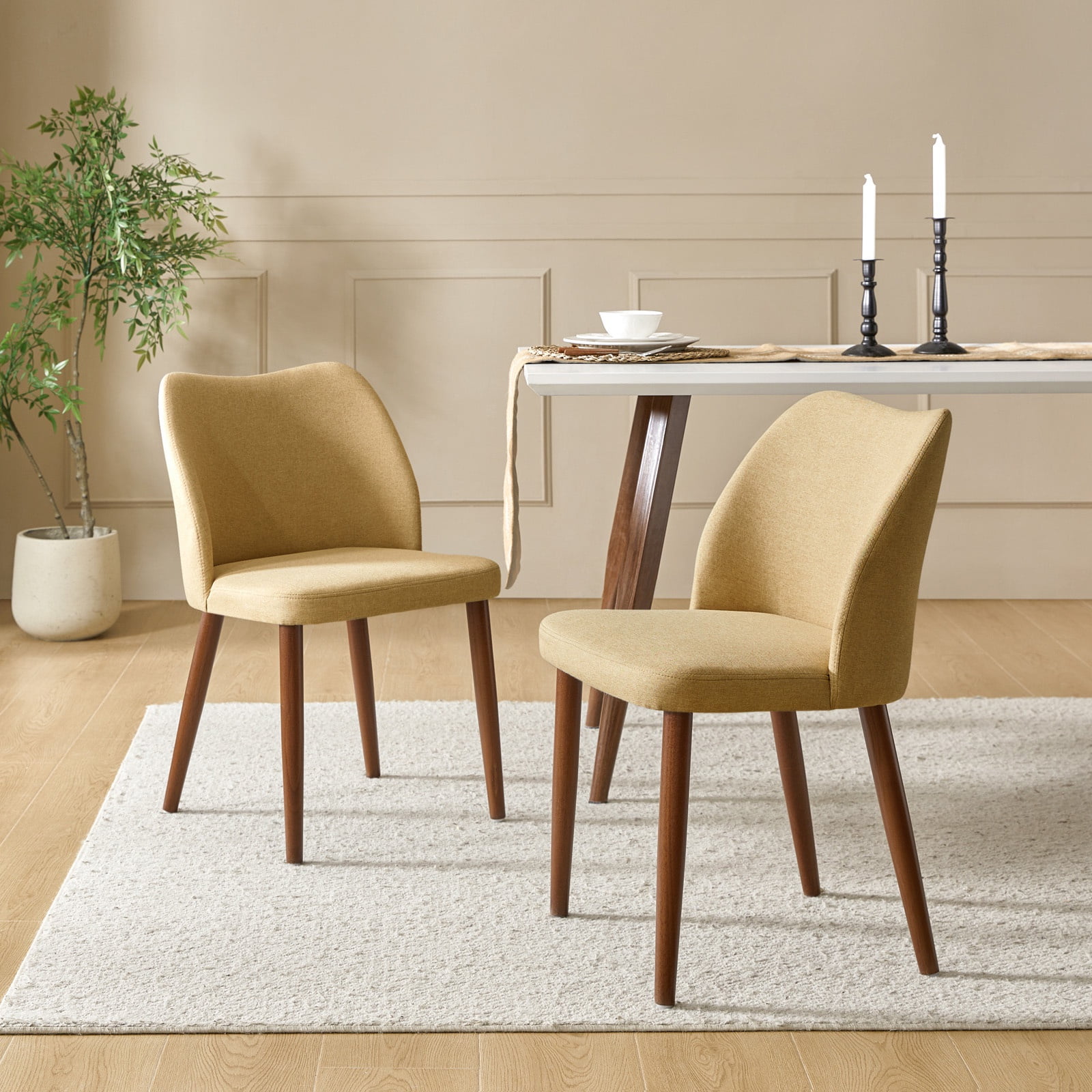 Upholstered Dining Chairs Armless Side Chairs Set of 2 Solid Wood Legs ...