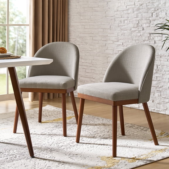 Upholstered Dining Chairs Armless Side Chairs Set of 2 Solid Wood Legs Restaurant Kitchen Grey