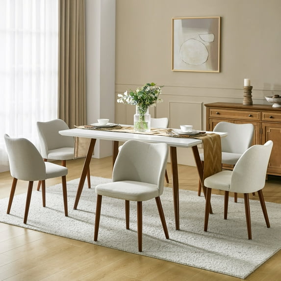 Upholstered Dining Chairs Armless Side Chairs Set of 6 Solid Wood Legs Curved Backrest Living Room Kitchen Restaurant Gray