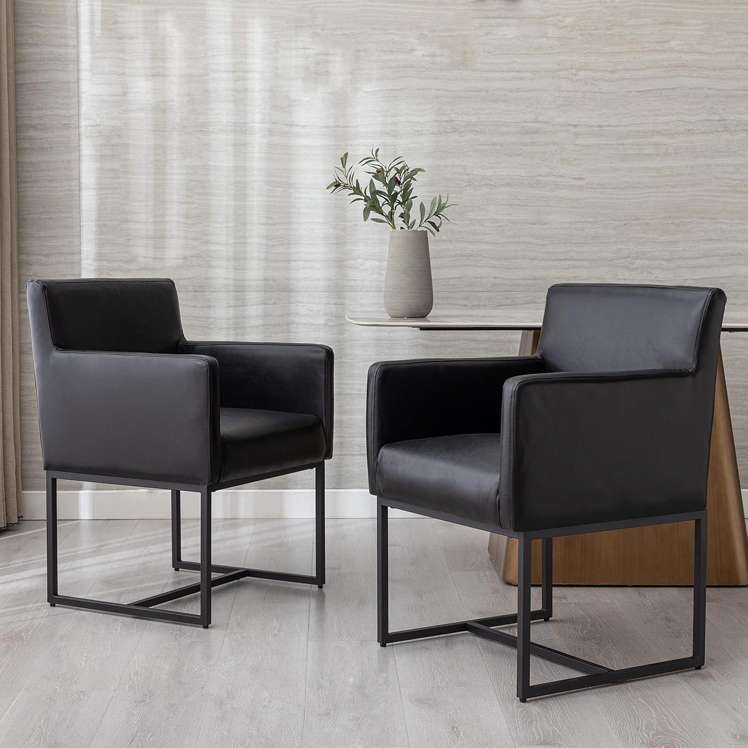 Upholstered Dining Chairs with Arms Set of 2 PU Leather Mid Century ...