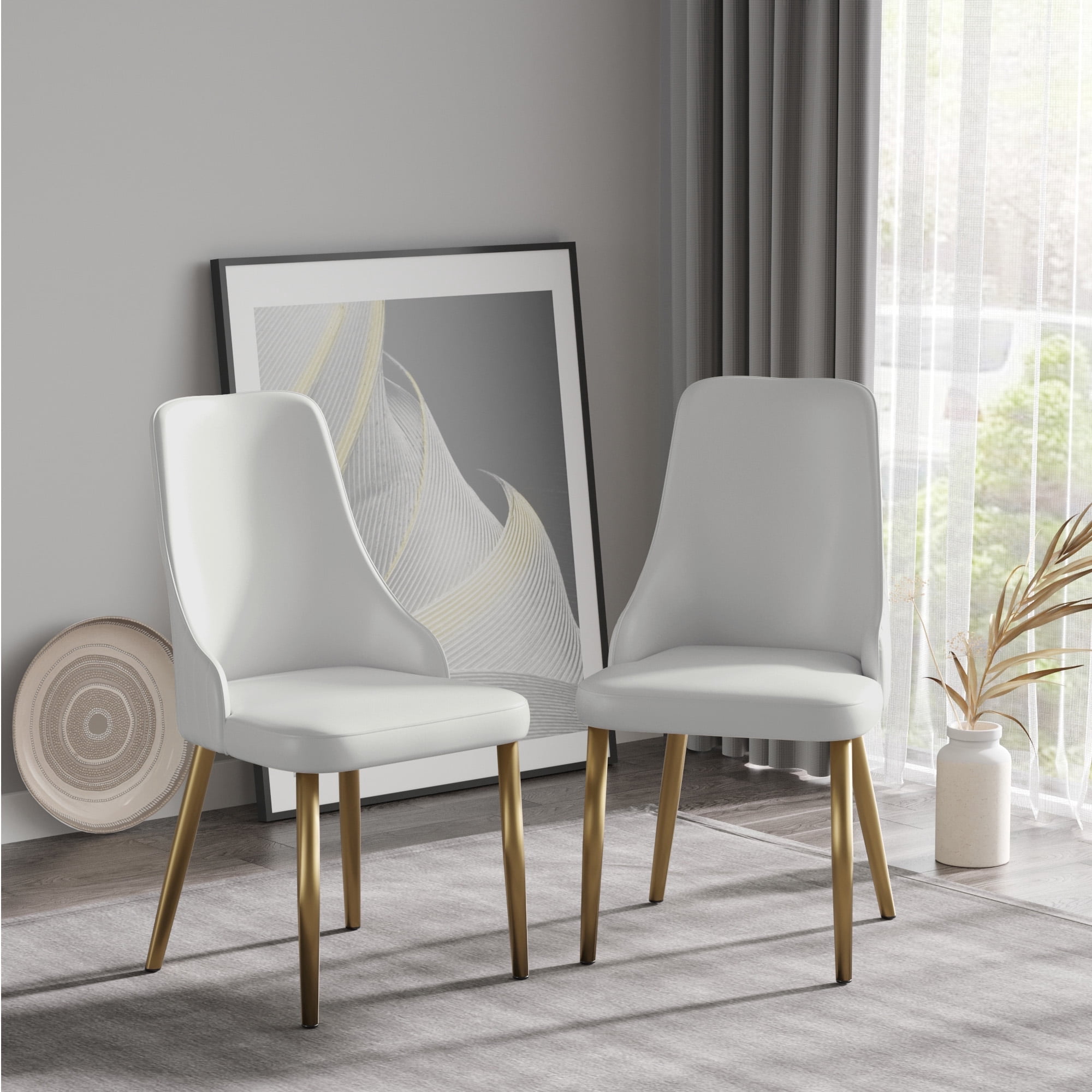 bokifol Modern Faux Leather Dining Chair Set of 2, Gray Upholstered Chairs for Living Room Reception Room