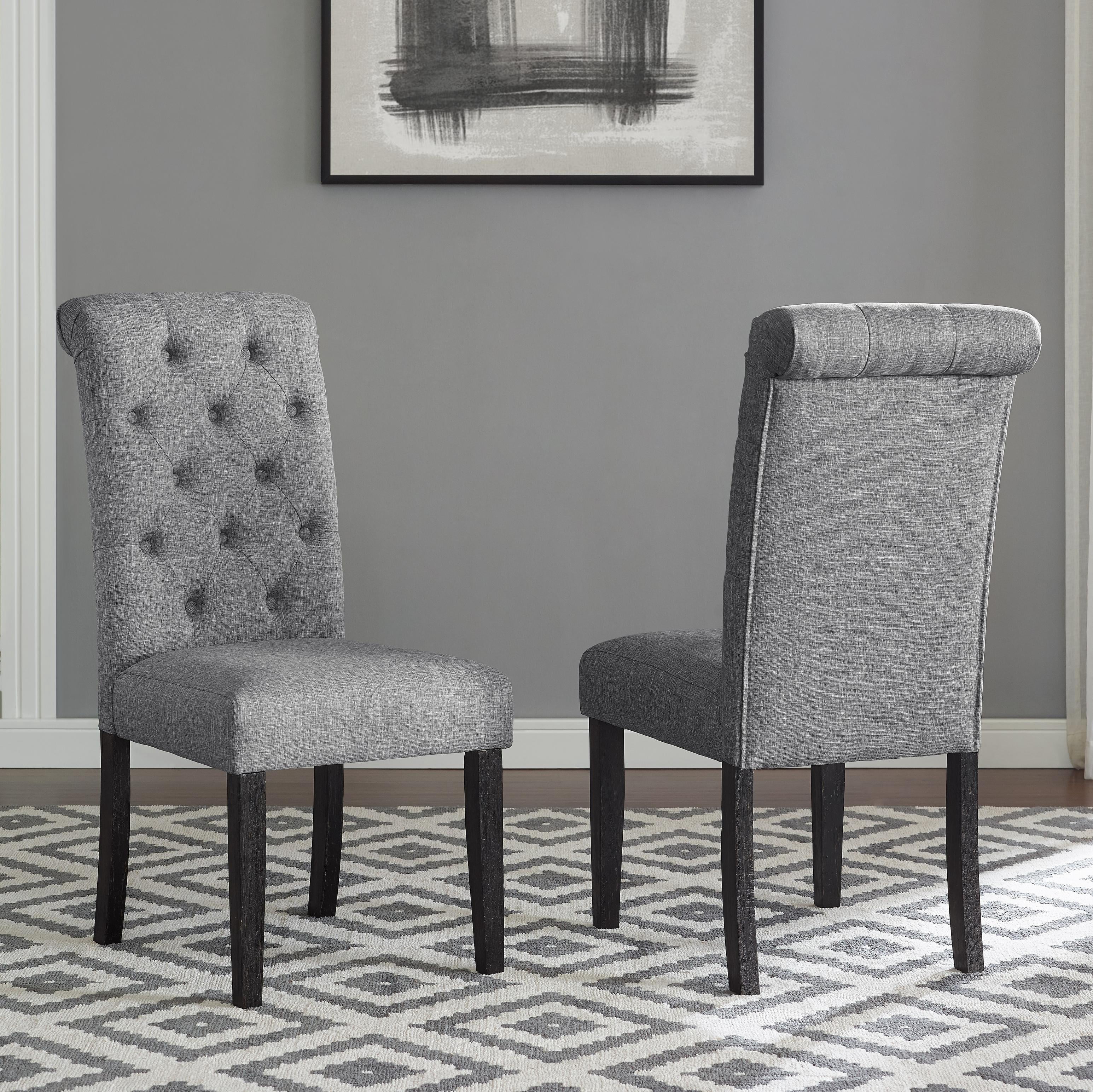 Solid Wood Tufted Dining Chairs Set of 2, Fabric Upholstery, Mid-Century Modern Style High Back Chair for Dining Room & Kitchen