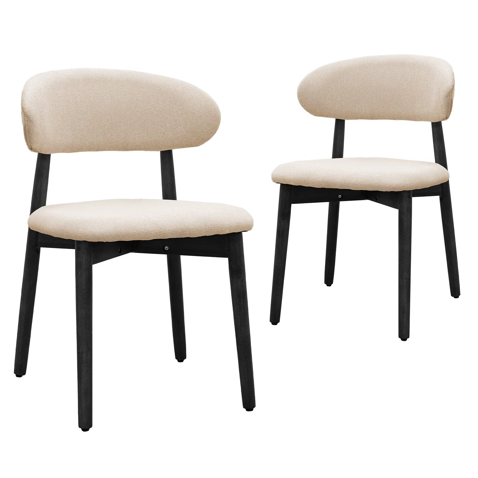 Upholstered Dining Chairs Set of 2, Beige Flannelette Dining Chairs with Walnut Solid Wood Legs, Mid Century Modern Armless Kitchen Side Chairs for Dining, Restaurant, Living Room