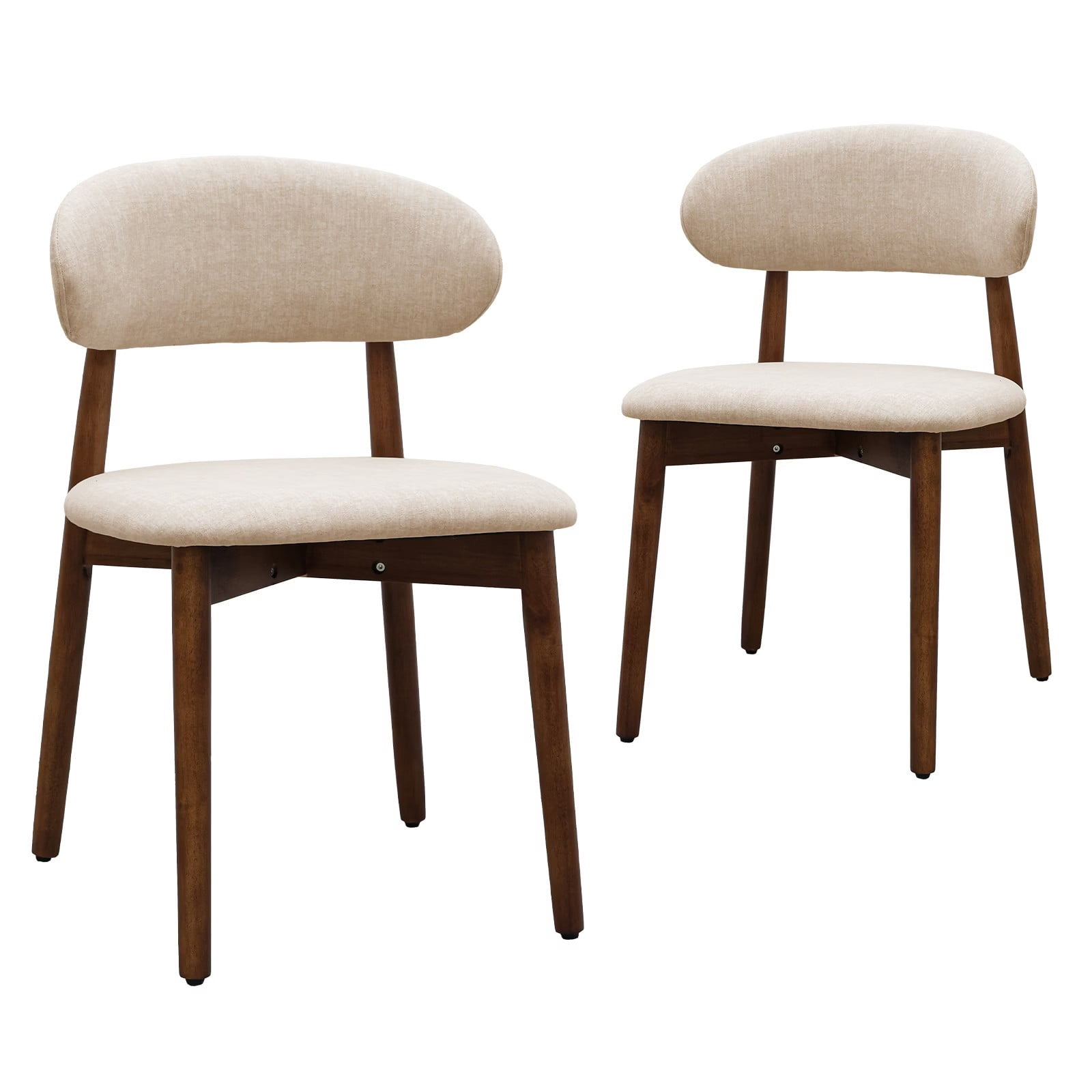 Upholstered Dining Chairs Set of 2, Light Camel Flannelette Dining Chairs with Walnut Solid Wood Legs, Mid Century Modern Armless Kitchen Side Chairs for Dining, Restaurant, Living Room