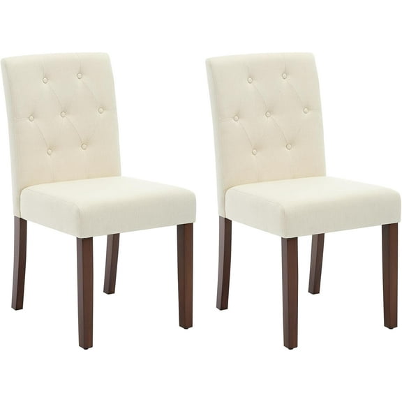 Upholstered Dining Chairs Set of 2, Tufted Parsons Kitchen Chair with Wood Legs, Button Tufted Modern Fabric Side Chair for Dining Room/Restaurant(2pcs,Beige)