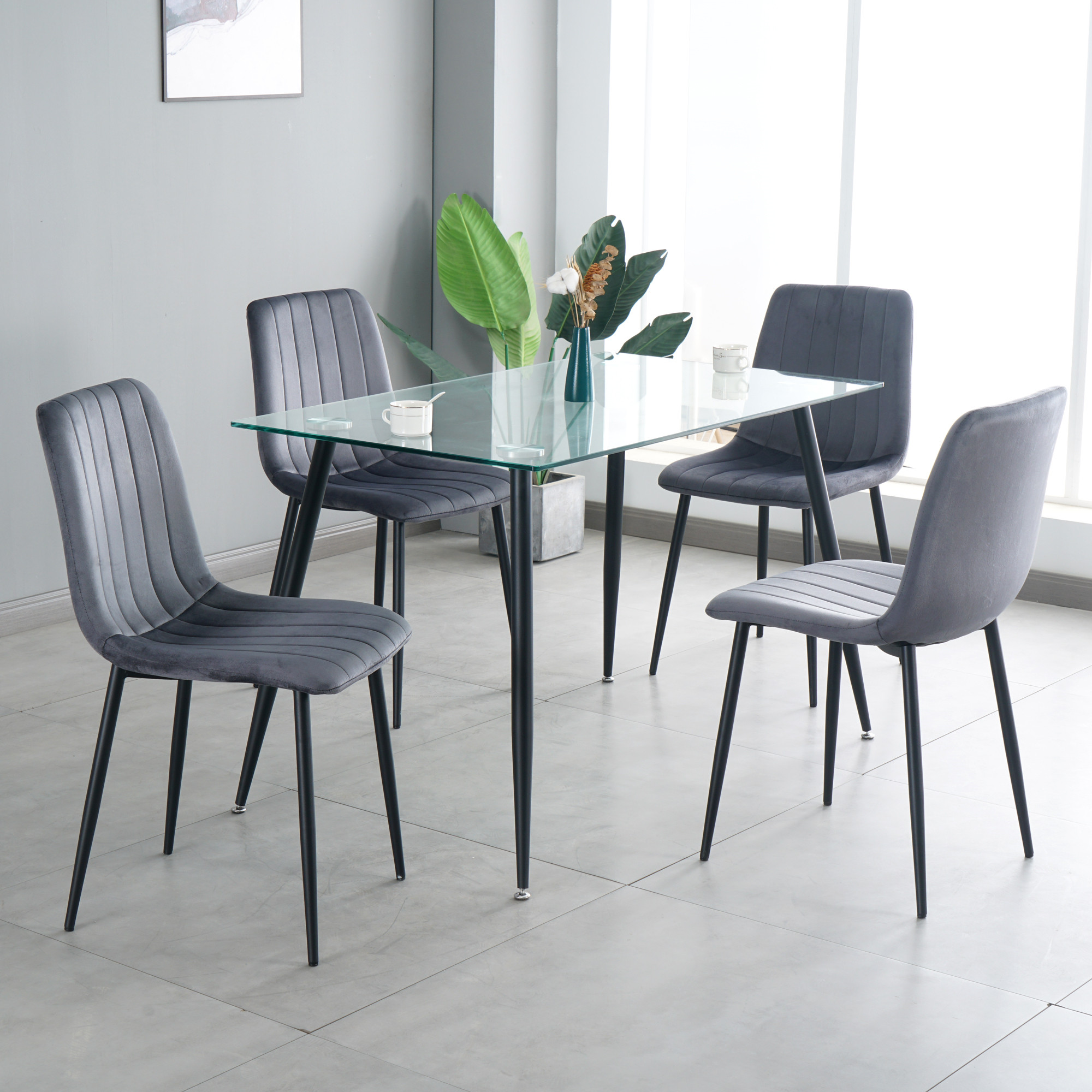 Upholstered Dining Chairs Set of 4 Kitchen Side Chair with Metal Legs ...