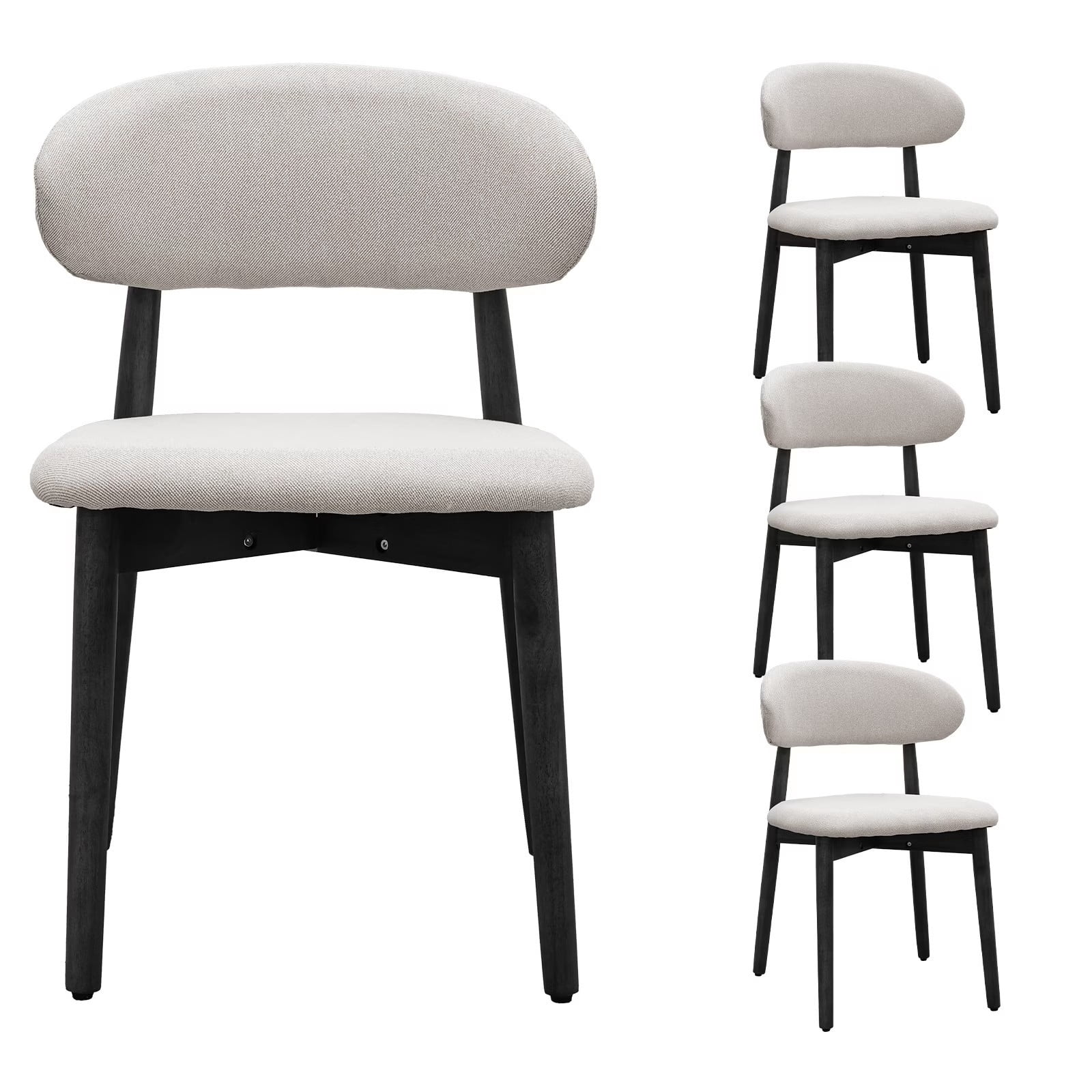 Upholstered Dining Chairs Set of 4, Light Grey Flannelette Kitchen Chairs with Walnut Solid Wood Legs, Mid Century Modern Armless Side Chairs for Dining, Kitchen, Restaurant, Living Room