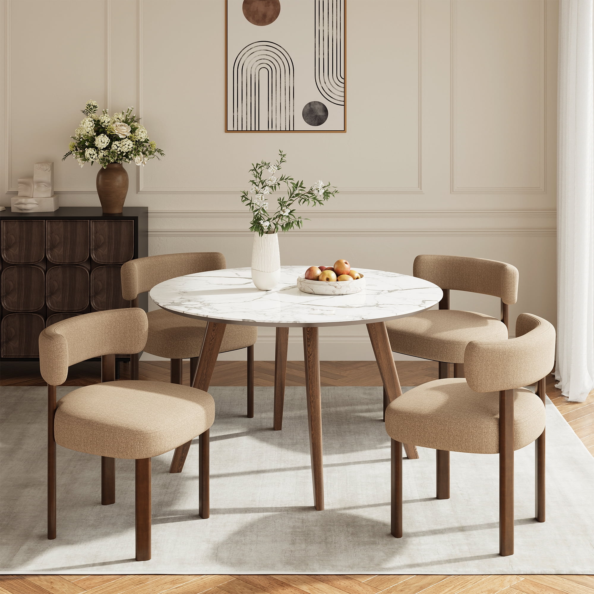 Upholstered Dining Chairs Set of 4, Mid Century Modern Dining Room ...