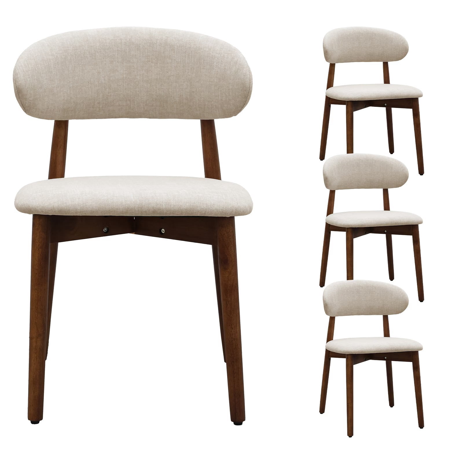 Upholstered Dining Chairs Set of 4, Warm Grey Flannelette Kitchen Chairs with Walnut Solid Wood Legs, Mid Century Modern Armless Side Chairs for Dining, Kitchen, Restaurant, Living Room