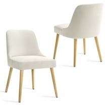 XDECO Upholstered Dining Chairs Set of 2 with wooden legs, Mid-Century Modern Accent Linen Blend Fabric Thick Cushion Chairs for Indoor Outdoor Living Room Bedroom Restaurant