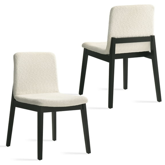 XDECO White Boucle Dining Chairs Set of 2 with Black Wooden Legs, Mid Century Modern Accent Fabric Vanity Chairs with Thick Cushion for Indoor Outdoor Kitchen Living Room Bedroom Restaurant