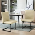thumbnail image 1 of Upholstered Dining Chairs Set of 2, Faux Leather Armless Chairs with Metal Legs for Dining Room, Easy Assembly, Beige, 1 of 7