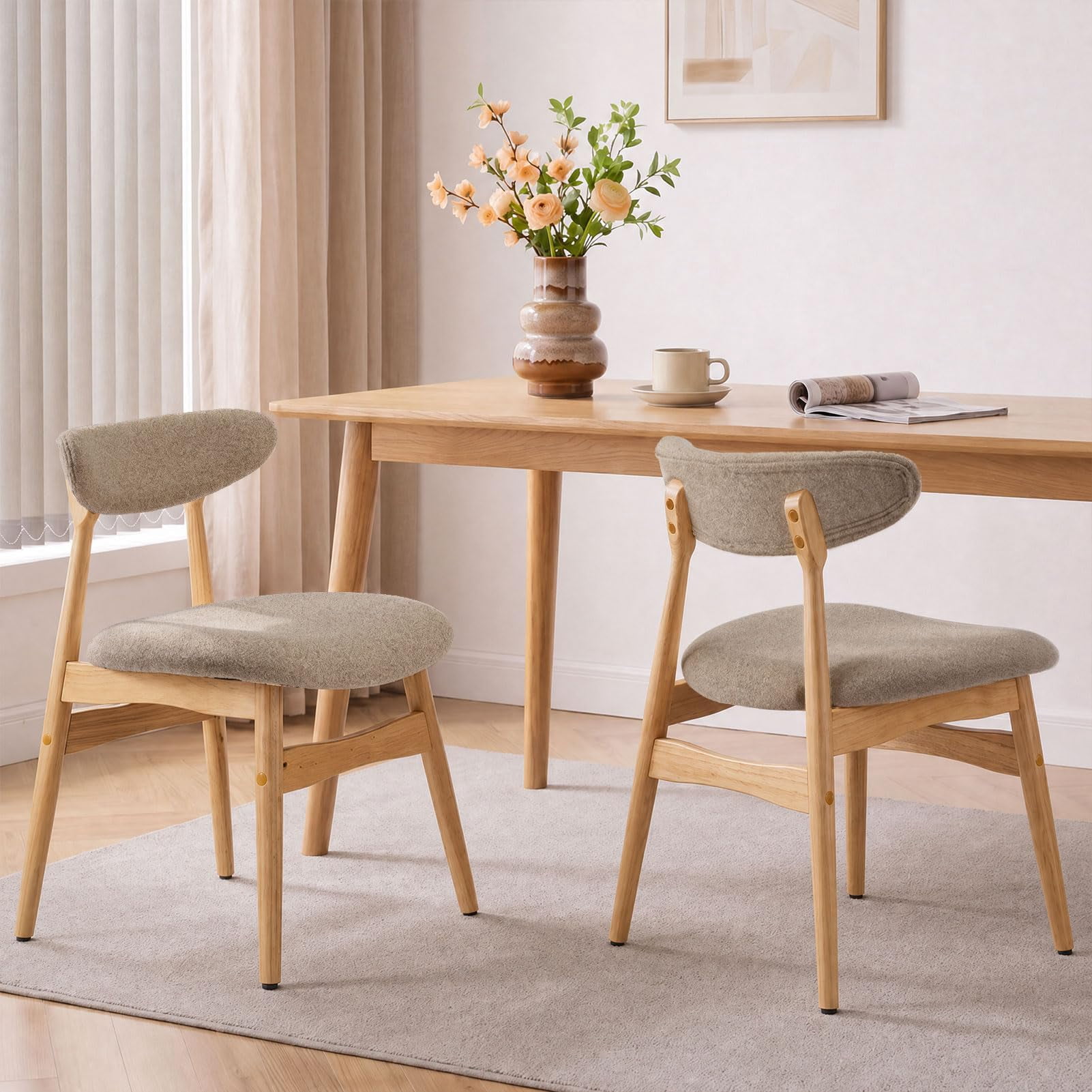 Upholstered Dining Chairs Set of 2, Lumbar-Ergonomic Backrest Chairs with Adjustable Foot Pads