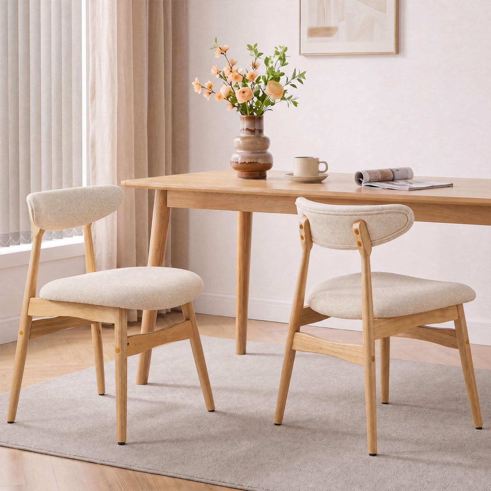 Upholstered Dining Chairs Set of 2, Lumbar-Ergonomic Backrest Chairs with Adjustable Foot Pads
