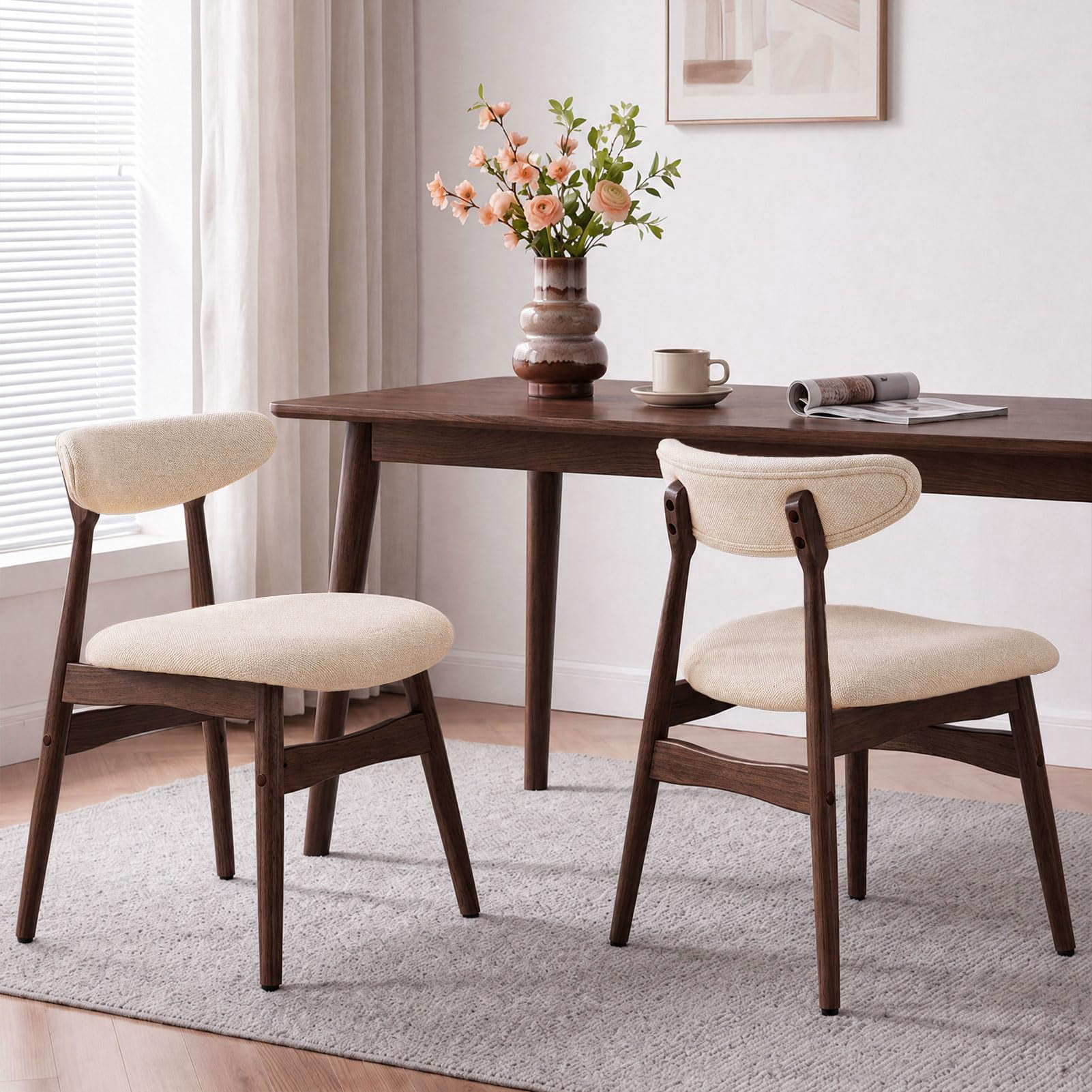 Upholstered Dining Chairs Set of 2, Lumbar-Ergonomic Backrest Chairs with Adjustable Foot Pads