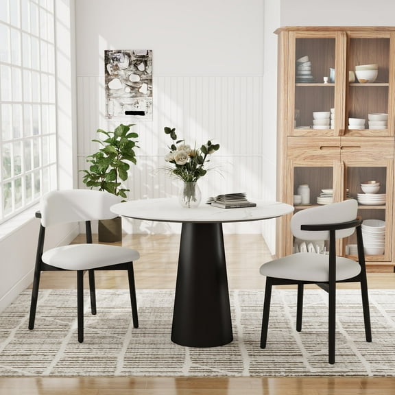 Upholstered Dining Chairs Set of 2,Modern Fabric Dining Room Kitchen Side Chair with Padded Seat and Rubber Wood Legs for Restaurant/Cafe