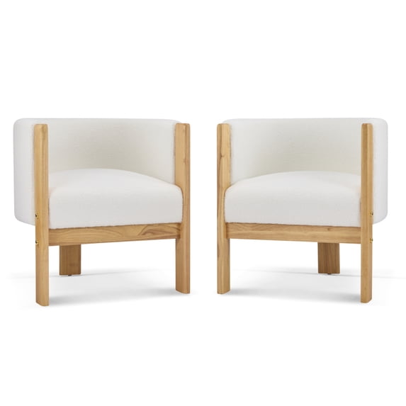 Upholstered Dining Chairs Set of 2, Natural Rubber Wood Frame and White Boucle Fabric, Modern Armchairs for Dining and Living Room, 225lbs Capacity