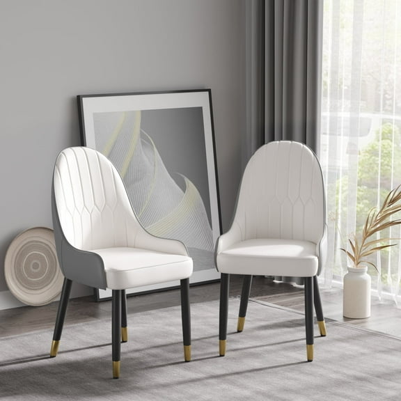 bokifol Modern Faux Leather Dining Chair Set of 2, Upholstered Armless Chairs for Living Room Reception Room(White   Gray)