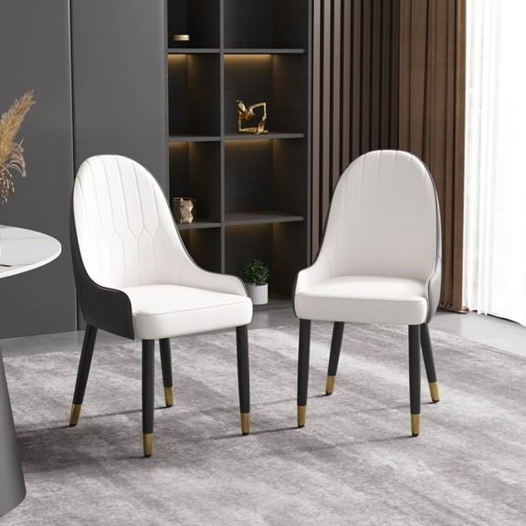 Upholstered Dining Chairs Set of 2, Soft Leather Dining Room Chairs Metal Leg Kitchen/Reception Room