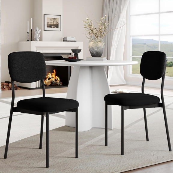 Upholstered Dining Chairs Set of 2, Stackable Modern Dining Room Chairs, Kitchen Chairs w/Soft Velvet Backrest & Sturdy Metal Legs ,Black