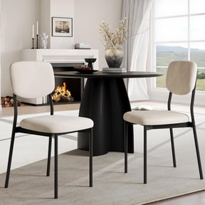 Upholstered Dining Chairs Set of 2, Stackable Modern Dining Room Chairs, Kitchen Chairs w/Soft Velvet Backrest & Sturdy Metal Legs ,Cream Beige