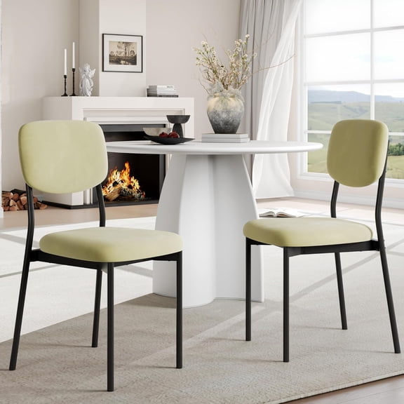 Upholstered Dining Chairs Set of 2, Stackable Modern Dining Room Chairs, Kitchen Chairs w/Soft Velvet Backrest & Sturdy Metal Legs ,Light Green