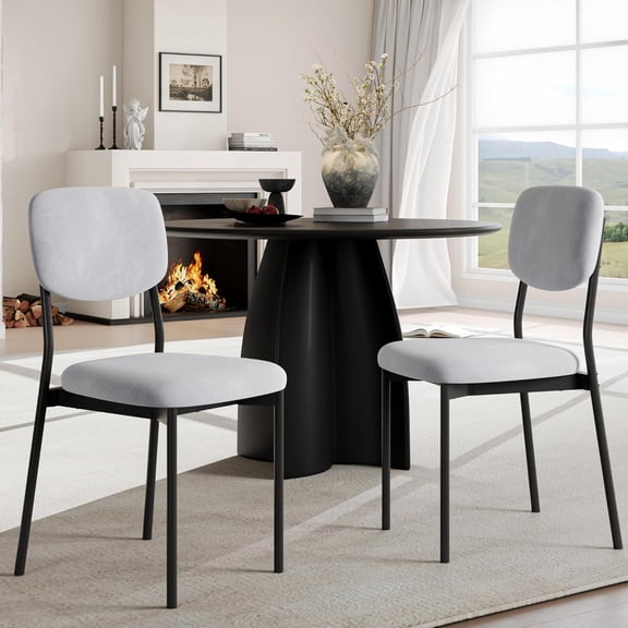 Upholstered Dining Chairs Set of 2, Stackable Modern Dining Room Chairs, Kitchen Chairs w/Soft Velvet Backrest & Sturdy Metal Legs ,Light Grey
