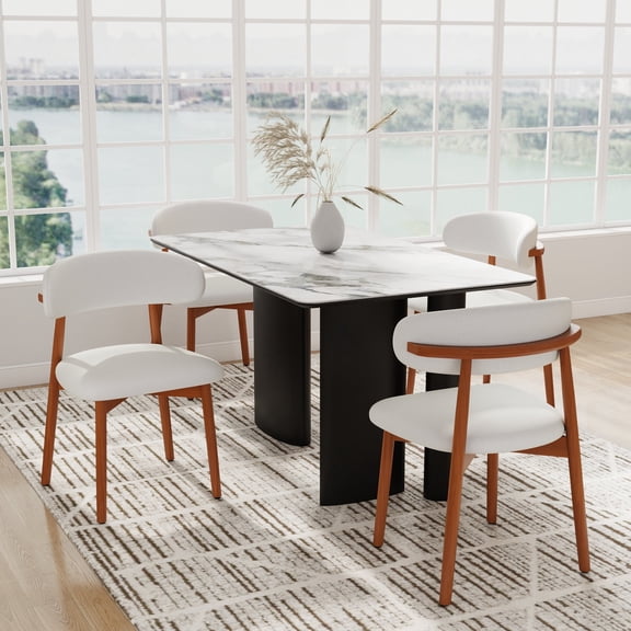 Upholstered Dining Chairs Set of 4, Modern Fabric Dining Room Kitchen Side Chair with Padded Seat and Rubber Wood Legs for Restaurant/Cafe