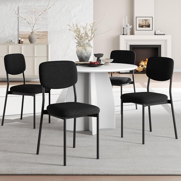 Upholstered Dining Chairs Set of 4, Stackable Modern Dining Room Chairs, Kitchen Chairs w/Soft Velvet Backrest & Sturdy Metal Legs ,Black