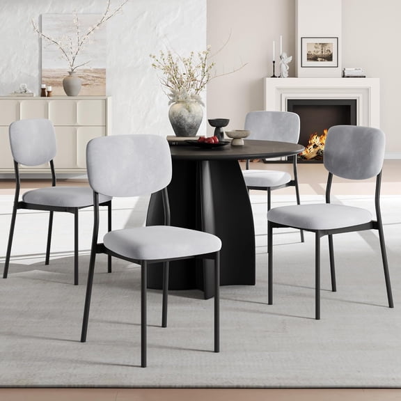 Upholstered Dining Chairs Set of 4, Stackable Modern Dining Room Chairs, Kitchen Chairs w/Soft Velvet Backrest & Sturdy Metal Legs ,Light Grey