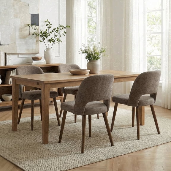 Upholstered Dining Chairs, Solid Wood Frame, Padded Seat & Curved Back, Chenille Accent Chairs for Dining Room, Kitchen & Living Room, Brown, Set of 4