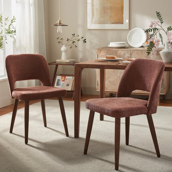 VKNOW Upholstered Dining Chairs with Solid Wood Frame, Chenille Accent Chairs for Dining Room, Kitchen, Living Room, Family Gatherings, Rust, Set of 2