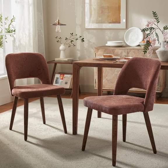 Upholstered Dining Chairs, Solid Wood Frame, Padded Seat & Curved Back, Chenille Accent Chairs for Dining Room, Kitchen & Living Room, Rust, Set of 2