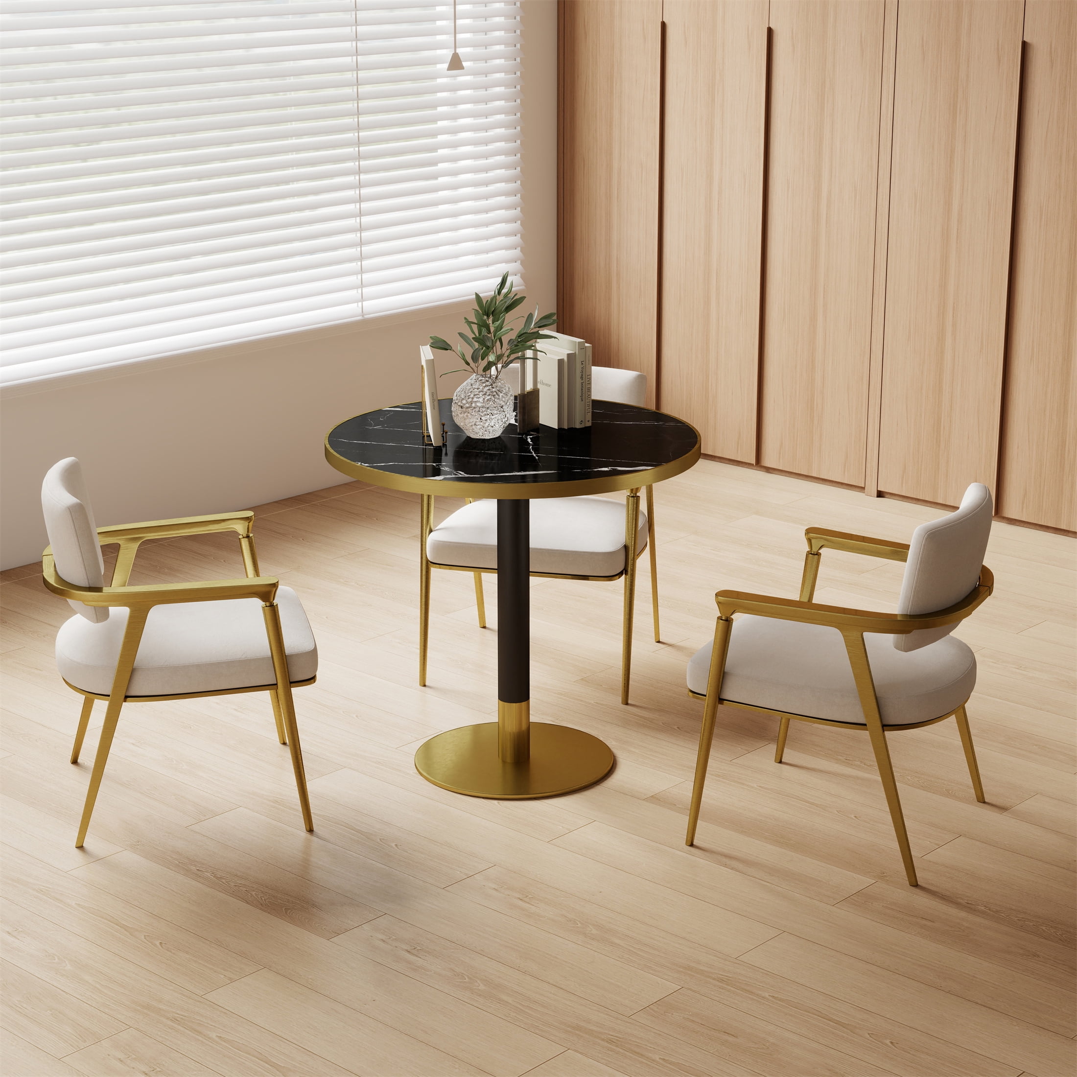 Upholstered Dining Chairs with Backrest & Metal Legs, Kitchen Chairs, White