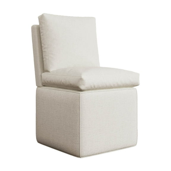 Upholstered Dining Chairs with Rollers, Cream Beige Linen Chairs for Living Room, Bedroom, Dining Room