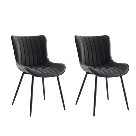 Upholstered Dining Chairsof 2, Mid CenturyArmlessChair with Faux Leather & Back & Metal Legs, for Dining Bedroom, ReceptionRoom